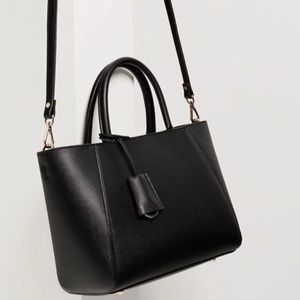 Black Faux Leather Structured Satchel